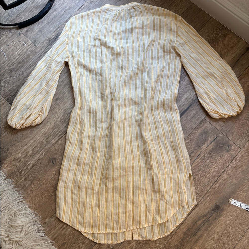 Women's Yellow Stripe Button-Front Linen Dress - Picture 14 of 15